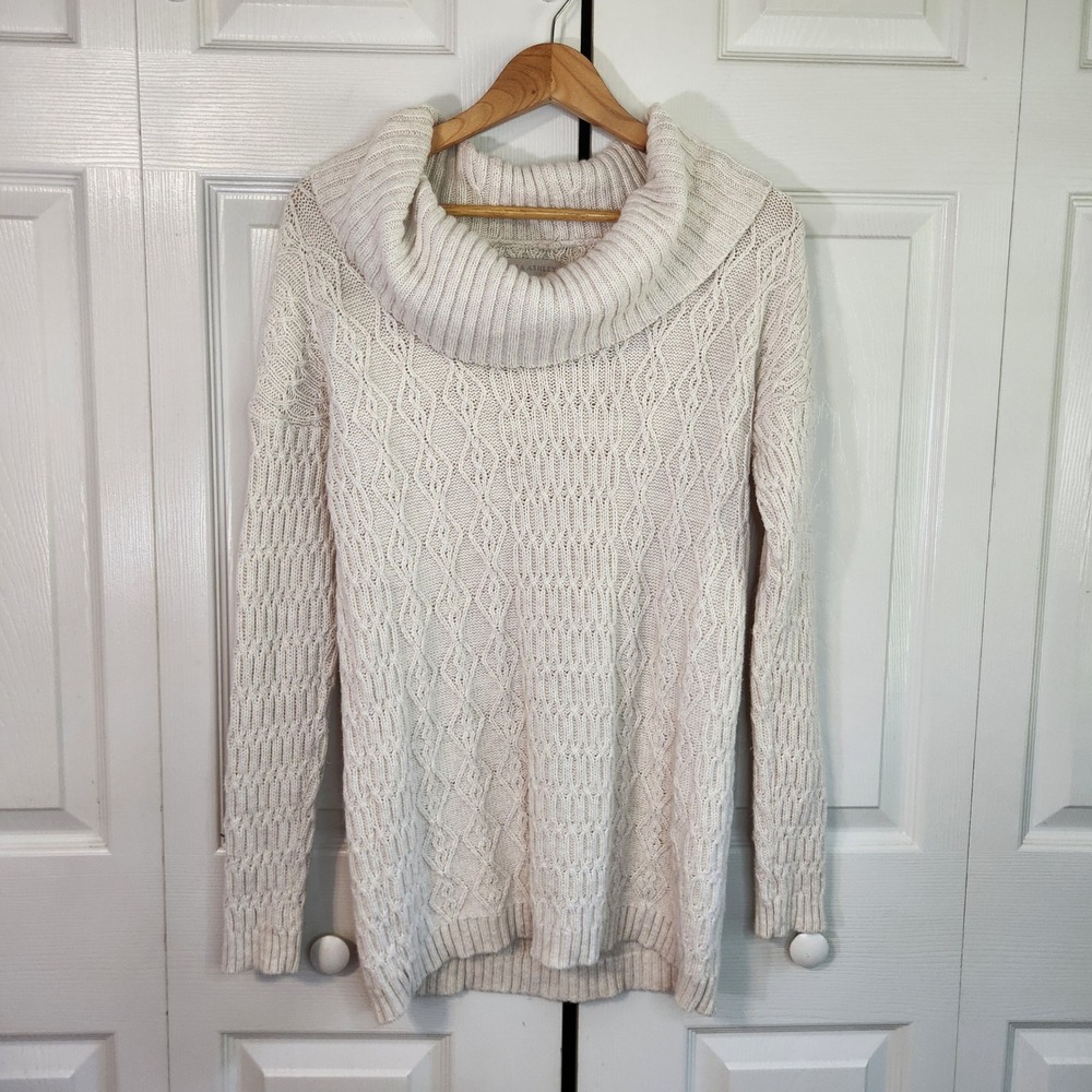 Laura Ashley Ivory Cowl Neck Cable Knit Sweater Cream Cotton Wool Blend Medium